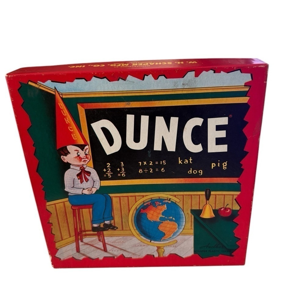 Vintage Dunce game 1955 W.H. Shaper MFG Co Complete  with dice and pieces